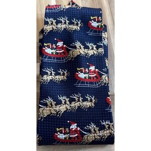 CC Hughes 100% Silk Santa's Sleigh Reindeer Navy Christmas Men's Neck Tie‎